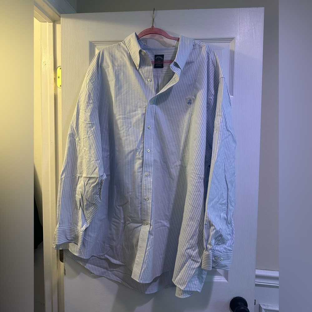 4XL Brooks Brother Light Blue and White Striped Long Sleeve Dress Shirt